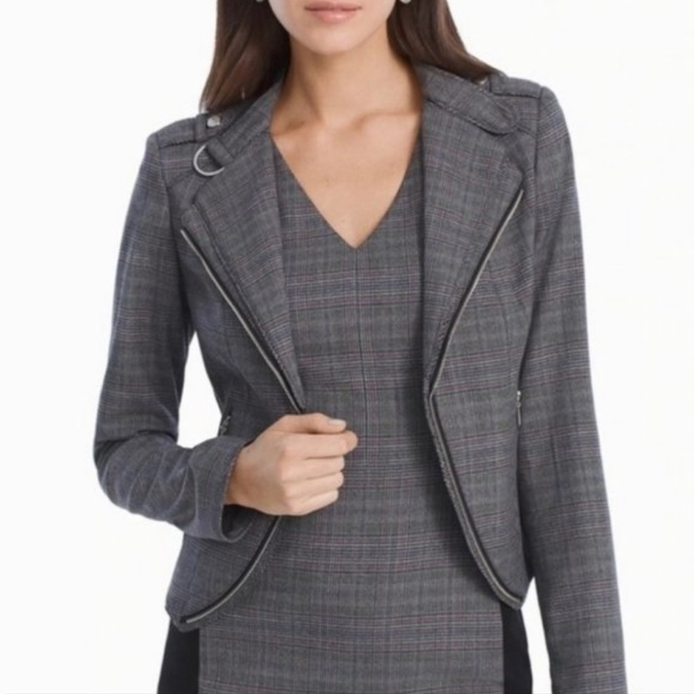 White House Black Market Plaid Zipper Blazer